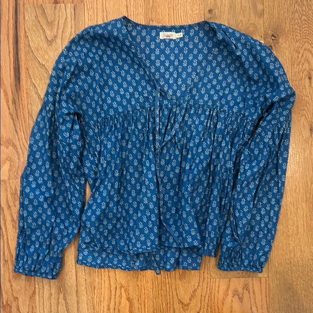 Faherty Brand Blue Floral Block Print Women's Top